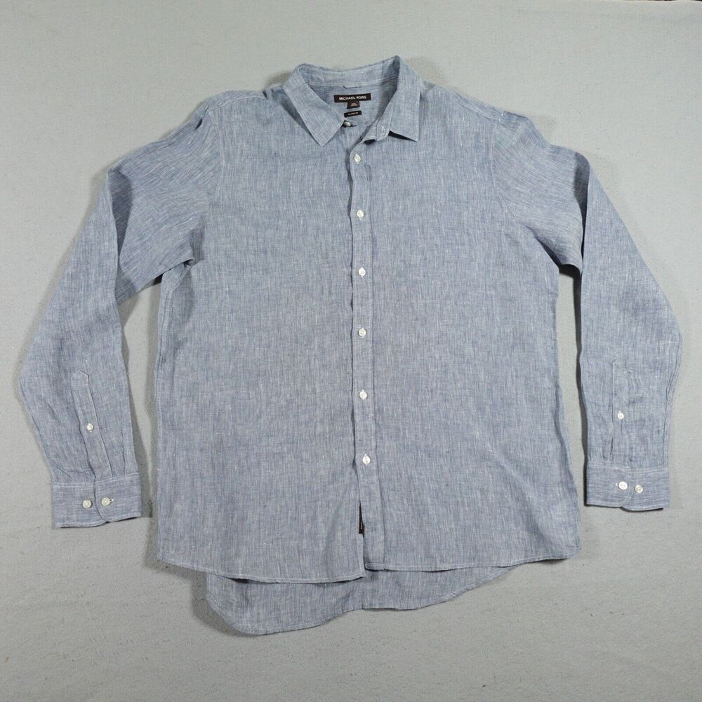 MIchael Kors Shirt Teen XXL Classic Fit Linen Blue Long Sleeve Costal Summer
